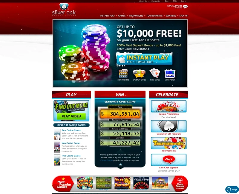 Silver Oak Casino bonus interface
